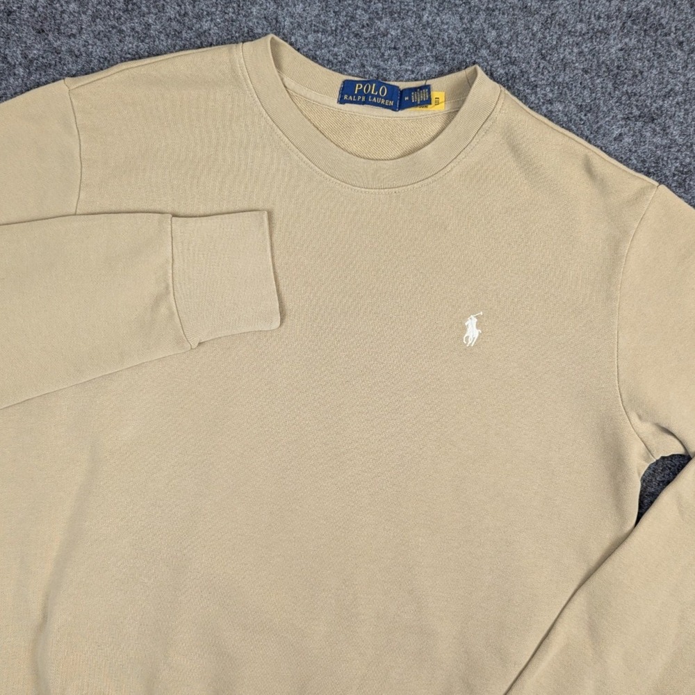 Polo Ralph Lauren Mens Medium Crewneck Sweatshirt Tan Beige Embroidered Pony